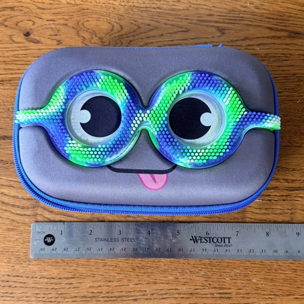 ZIPIT Grillz Hard Shell Pencil Case Monster Eyes Lightning Bolt Blue Grey 8x5in